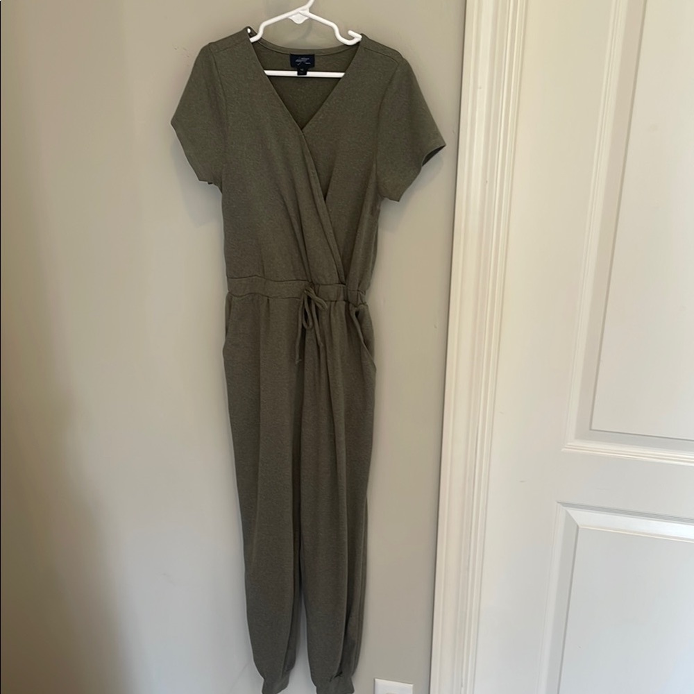 Old Navy Green Wrap Jumpsuit with Tapered Legs